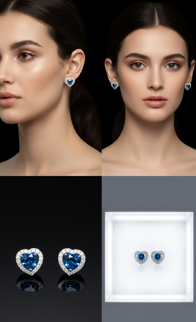 Blue Heart Crystal Earrings for Women – Elegant Sparkling Fashion Jewelry
