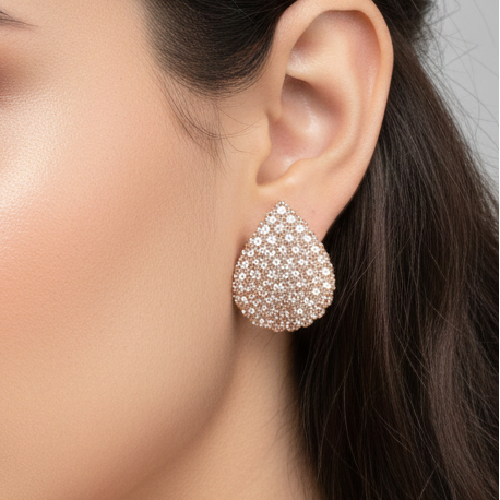 Rose Gold Pave Teardrop Stud Earrings | Dazzling Rhinestone Crystal Jewelry