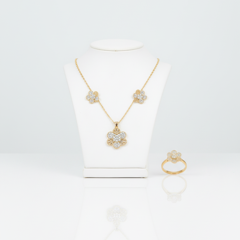 Tri-Flower Jewelry Set for Women – Necklace & Ring Gift Set