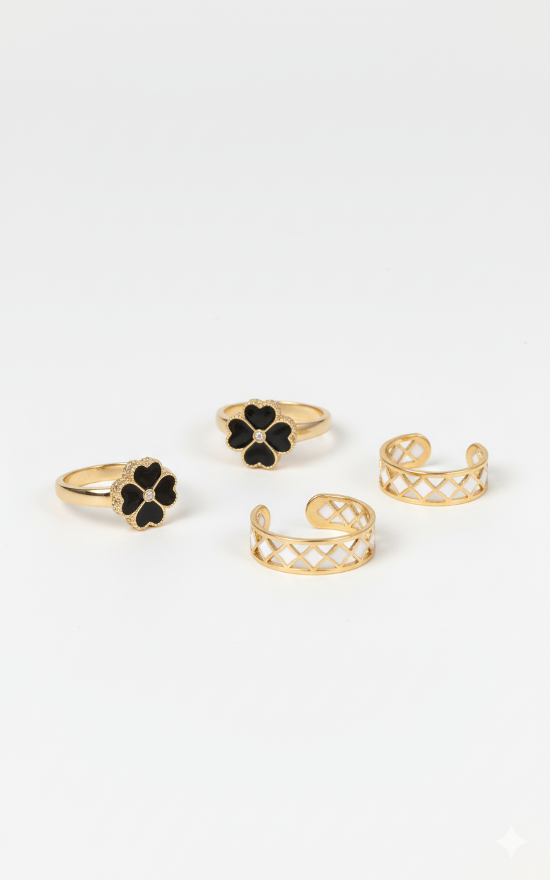 Elegant Black & Gold Jewelry Gift Set – Necklace, Rings & Earrings for Women