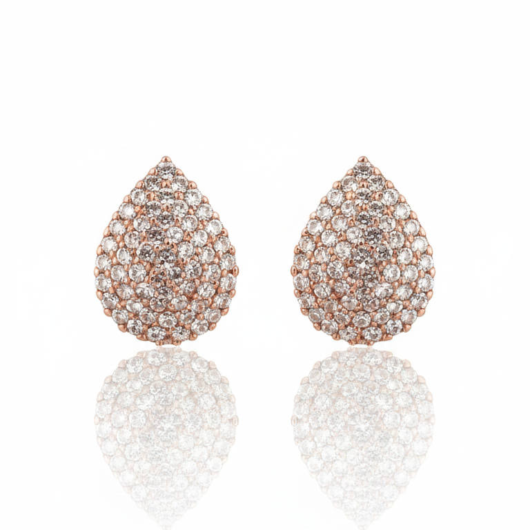 Rose Gold Pave Teardrop Stud Earrings | Dazzling Rhinestone Crystal Jewelry