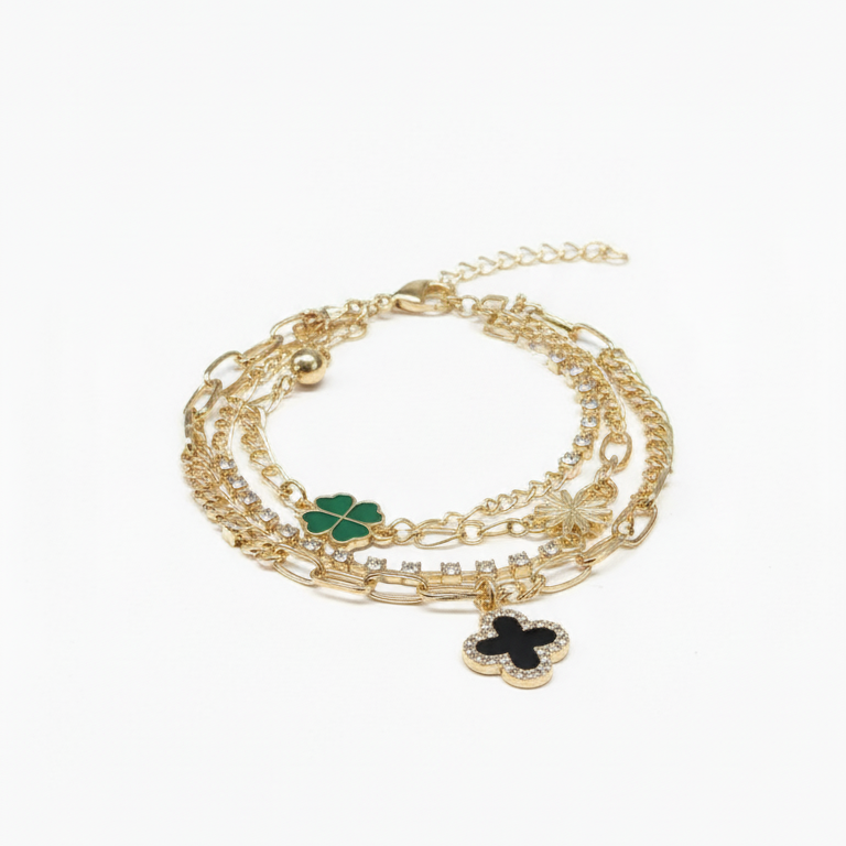 Golden Lucky Charm Bracelet for Women – Premium Clover & Star Pendant Fashion Jewelry