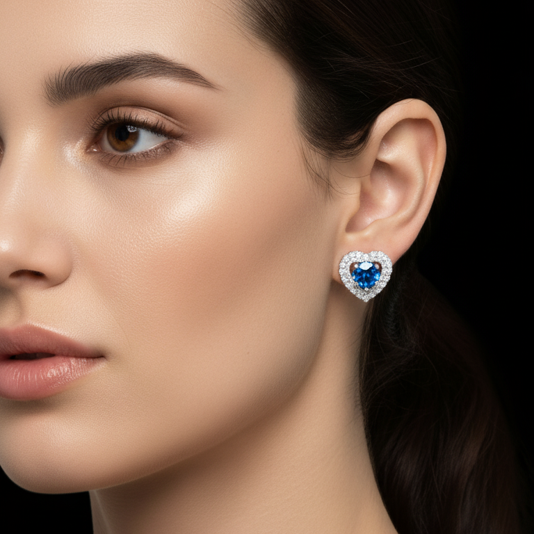 Blue Heart Crystal Earrings for Women – Elegant Sparkling Fashion Jewelry