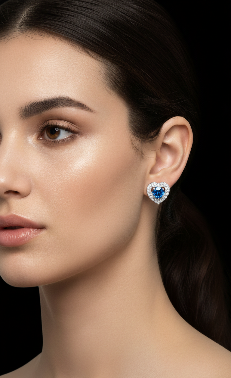 Blue Heart Crystal Earrings for Women – Elegant Sparkling Fashion Jewelry