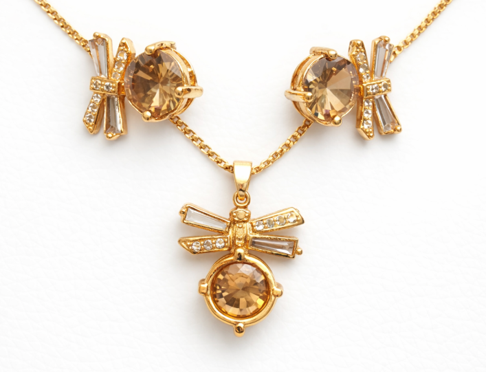 Golden Bow Crystal Artificial Jewellery Set