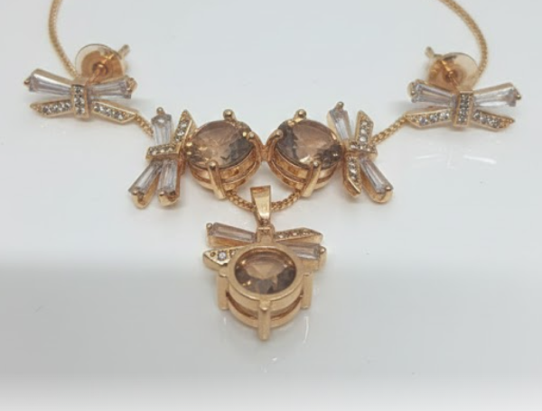 Golden Bow Crystal Artificial Jewellery Set